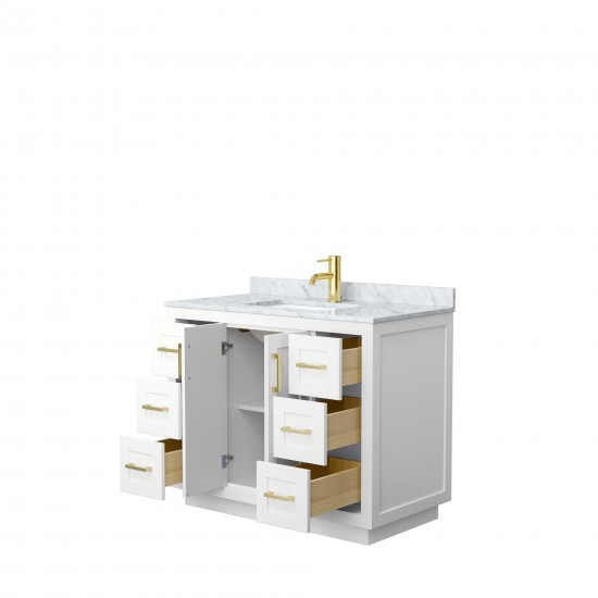 42 Inch Single Bathroom Vanity in White, White Carrara Marble Countertop, Sink, Gold Trim