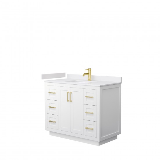 42 Inch Single Bathroom Vanity in White, White Cultured Marble Countertop, Sink, Gold Trim