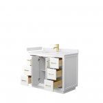 42 Inch Single Bathroom Vanity in White, White Cultured Marble Countertop, Sink, Gold Trim