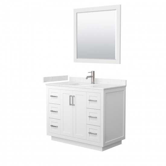 42 Inch Single Bathroom Vanity in White, Light-Vein Carrara Cultured Marble Countertop, Sink, Nickel Trim, 34 Inch Mirror