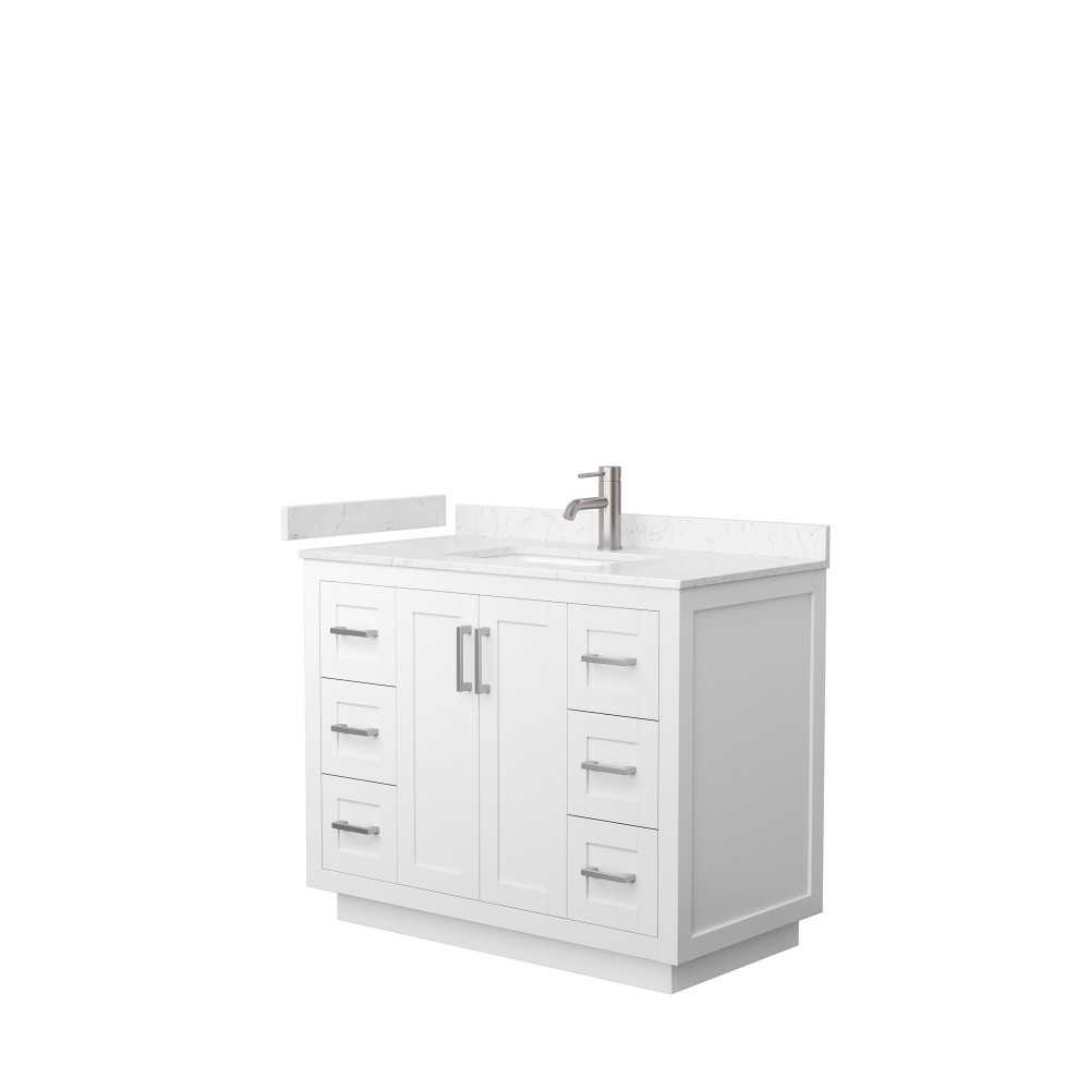 42 Inch Single Bathroom Vanity in White, Light-Vein Carrara Cultured Marble Countertop, Sink, Nickel Trim