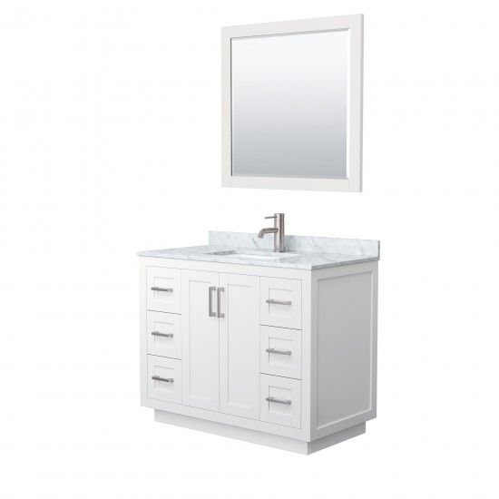 42 Inch Single Bathroom Vanity in White, White Carrara Marble Countertop, Sink, Nickel Trim, 34 Inch Mirror