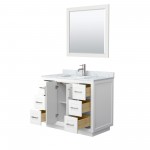 42 Inch Single Bathroom Vanity in White, White Carrara Marble Countertop, Sink, Nickel Trim, 34 Inch Mirror