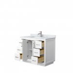 42 Inch Single Bathroom Vanity in White, White Carrara Marble Countertop, Sink, Nickel Trim