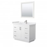 42 Inch Single Bathroom Vanity in White, White Cultured Marble Countertop, Sink, Nickel Trim, 34 Inch Mirror