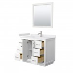 42 Inch Single Bathroom Vanity in White, White Cultured Marble Countertop, Sink, Nickel Trim, 34 Inch Mirror