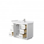 42 Inch Single Bathroom Vanity in White, White Cultured Marble Countertop, Sink, Nickel Trim