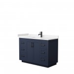 48 Inch Single Bathroom Vanity in Dark Blue, Light-Vein Carrara Cultured Marble Countertop, Sink, Black Trim