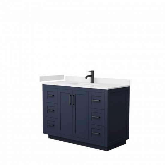 48 Inch Single Bathroom Vanity in Dark Blue, White Cultured Marble Countertop, Sink, Black Trim