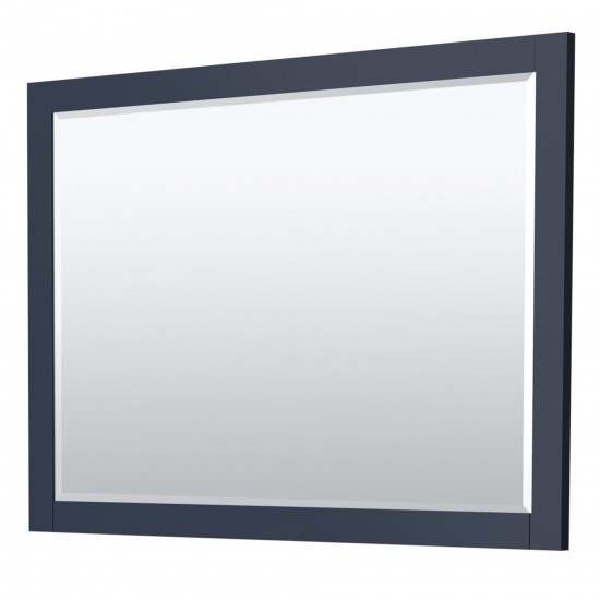 48 Inch Single Bathroom Vanity in Dark Blue, White Carrara Marble Countertop, Sink, Gold Trim, 46 Inch Mirror