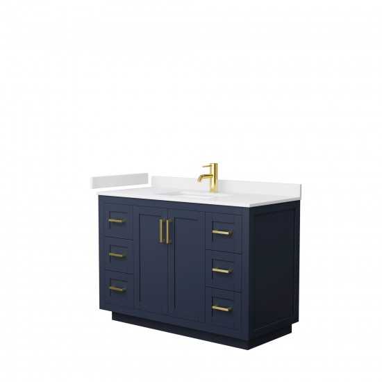 48 Inch Single Bathroom Vanity in Dark Blue, White Cultured Marble Countertop, Sink, Gold Trim