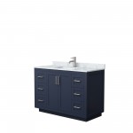 48 Inch Single Bathroom Vanity in Dark Blue, White Carrara Marble Countertop, Sink, Nickel Trim