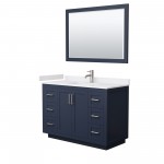 48 Inch Single Bathroom Vanity in Dark Blue, White Cultured Marble Countertop, Sink, Nickel Trim, 46 Inch Mirror