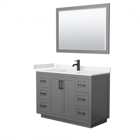 48 Inch Single Bathroom Vanity in Dark Gray, Light-Vein Carrara Cultured Marble Countertop, Sink, Black Trim, 46 Inch Mirror