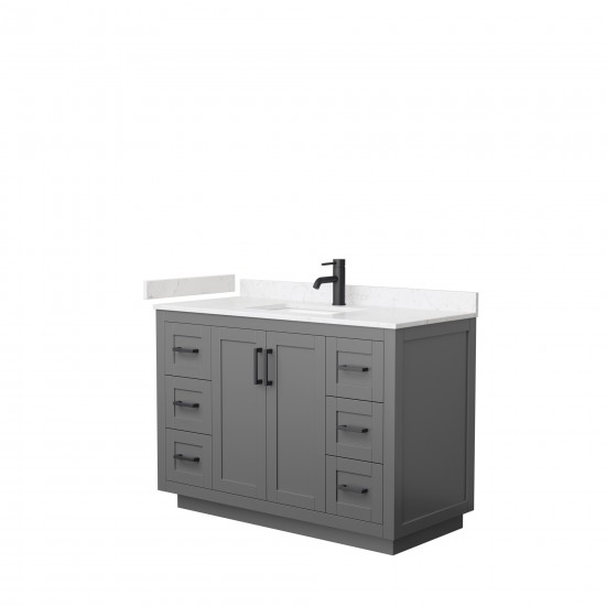 48 Inch Single Bathroom Vanity in Dark Gray, Light-Vein Carrara Cultured Marble Countertop, Sink, Black Trim