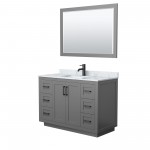 48 Inch Single Bathroom Vanity in Dark Gray, White Carrara Marble Countertop, Sink, Black Trim, 46 Inch Mirror