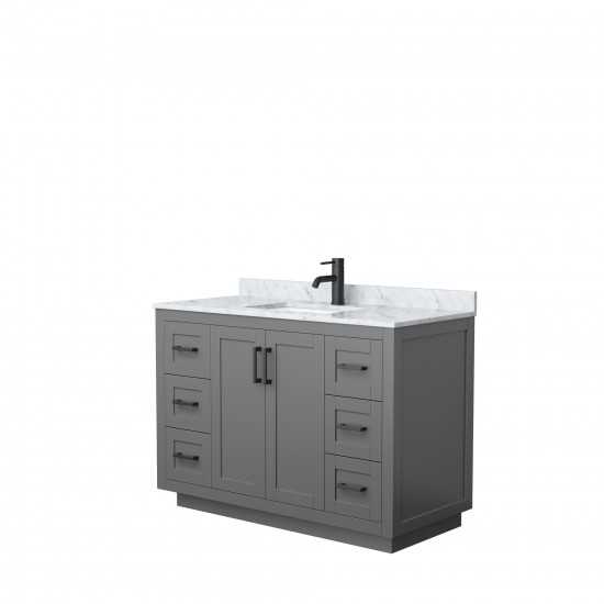 48 Inch Single Bathroom Vanity in Dark Gray, White Carrara Marble Countertop, Sink, Black Trim