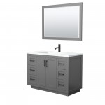 48 Inch Single Bathroom Vanity in Dark Gray, 1.25 Inch Thick White Solid Surface Countertop, Sink, Black Trim, 46 Inch Mirror