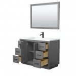 48 Inch Single Bathroom Vanity in Dark Gray, 1.25 Inch Thick White Solid Surface Countertop, Sink, Black Trim, 46 Inch Mirror