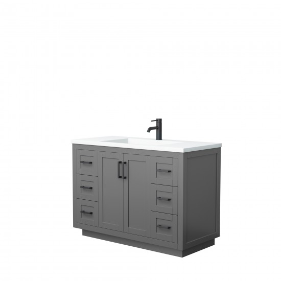 48 Inch Single Bathroom Vanity in Dark Gray, 1.25 Inch Thick White Solid Surface Countertop, Sink, Black Trim