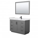 48 Inch Single Bathroom Vanity in Dark Gray, White Cultured Marble Countertop, Sink, Black Trim, 46 Inch Mirror