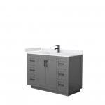 48 Inch Single Bathroom Vanity in Dark Gray, White Cultured Marble Countertop, Sink, Black Trim