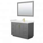 48 Inch Single Bathroom Vanity in Dark Gray, Light-Vein Carrara Cultured Marble Countertop, Sink, Gold Trim, 46 Inch Mirror