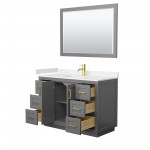 48 Inch Single Bathroom Vanity in Dark Gray, Light-Vein Carrara Cultured Marble Countertop, Sink, Gold Trim, 46 Inch Mirror