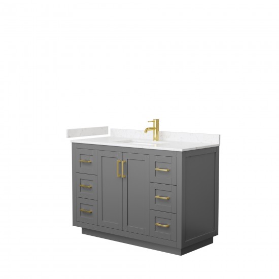 48 Inch Single Bathroom Vanity in Dark Gray, Light-Vein Carrara Cultured Marble Countertop, Sink, Gold Trim