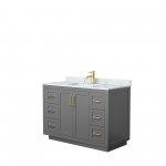 48 Inch Single Bathroom Vanity in Dark Gray, White Carrara Marble Countertop, Sink, Gold Trim