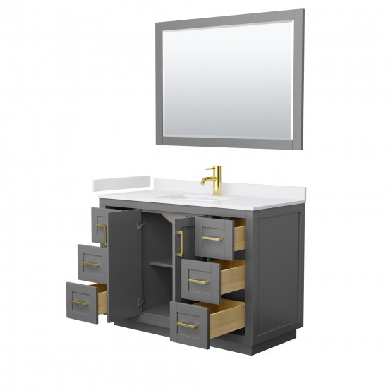 48 Inch Single Bathroom Vanity in Dark Gray, White Cultured Marble Countertop, Sink, Gold Trim, 46 Inch Mirror