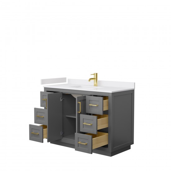 48 Inch Single Bathroom Vanity in Dark Gray, White Cultured Marble Countertop, Sink, Gold Trim