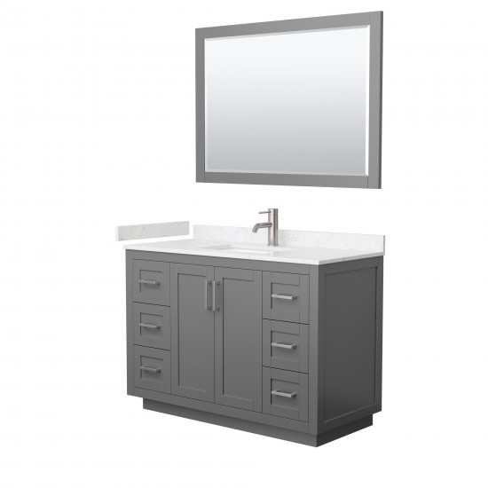 48 Inch Single Bathroom Vanity in Dark Gray, Light-Vein Carrara Cultured Marble Countertop, Sink, Nickel Trim, 46 Inch Mirror