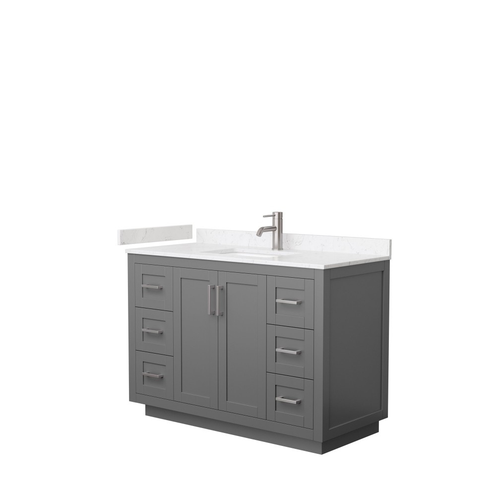 48 Inch Single Bathroom Vanity in Dark Gray, Light-Vein Carrara Cultured Marble Countertop, Sink, Nickel Trim