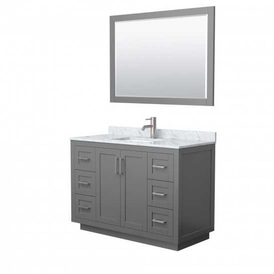 48 Inch Single Bathroom Vanity in Dark Gray, White Carrara Marble Countertop, Sink, Nickel Trim, 46 Inch Mirror