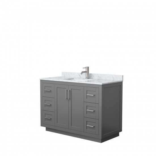 48 Inch Single Bathroom Vanity in Dark Gray, White Carrara Marble Countertop, Sink, Nickel Trim