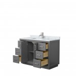 48 Inch Single Bathroom Vanity in Dark Gray, White Carrara Marble Countertop, Sink, Nickel Trim