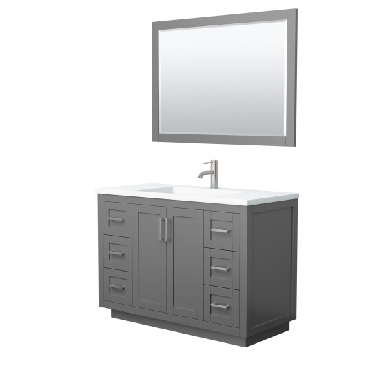 48 Inch Single Bathroom Vanity in Dark Gray, 1.25 Inch Thick White Solid Surface Countertop, Sink, Nickel Trim, 46 Inch Mirro