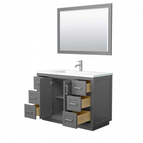 48 Inch Single Bathroom Vanity in Dark Gray, 1.25 Inch Thick White Solid Surface Countertop, Sink, Nickel Trim, 46 Inch Mirro