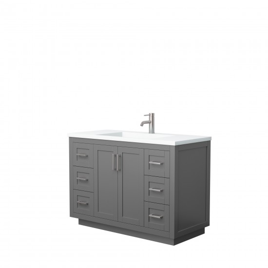 48 Inch Single Bathroom Vanity in Dark Gray, 1.25 Inch Thick White Solid Surface Countertop, Sink, Nickel Trim