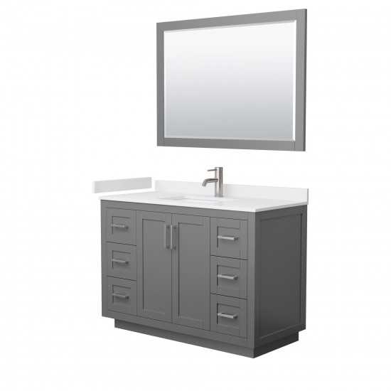 48 Inch Single Bathroom Vanity in Dark Gray, White Cultured Marble Countertop, Sink, Nickel Trim, 46 Inch Mirror