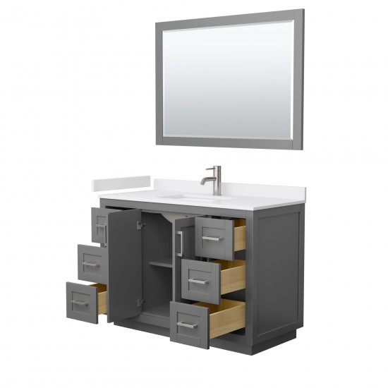 48 Inch Single Bathroom Vanity in Dark Gray, White Cultured Marble Countertop, Sink, Nickel Trim, 46 Inch Mirror