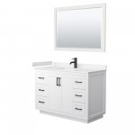 48 Inch Single Bathroom Vanity in White, Light-Vein Carrara Cultured Marble Countertop, Sink, Black Trim, 46 Inch Mirror