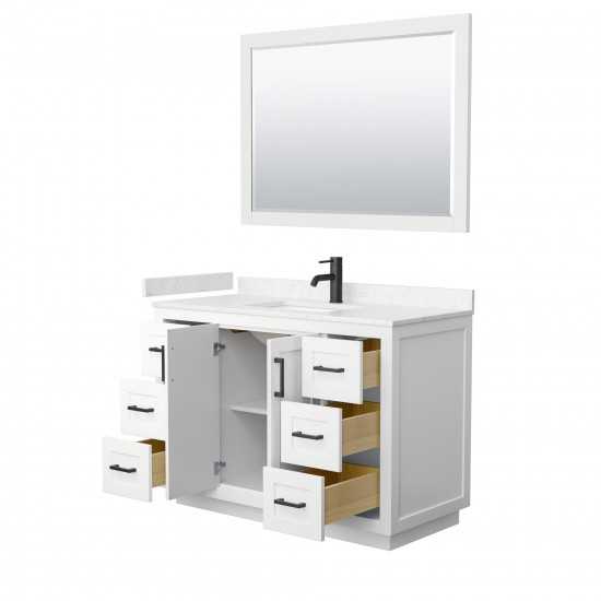 48 Inch Single Bathroom Vanity in White, Light-Vein Carrara Cultured Marble Countertop, Sink, Black Trim, 46 Inch Mirror