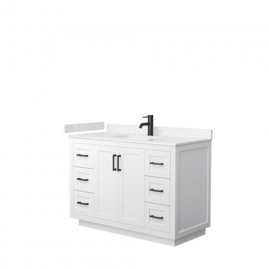 48 Inch Single Bathroom Vanity in White, Light-Vein Carrara Cultured Marble Countertop, Sink, Black Trim