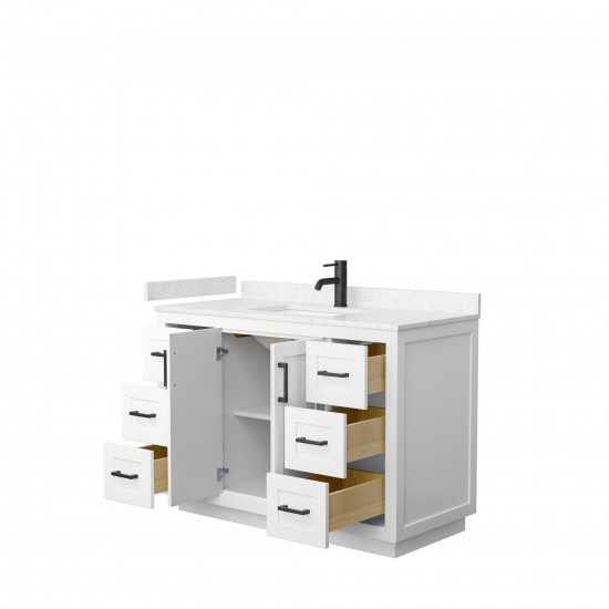 48 Inch Single Bathroom Vanity in White, Light-Vein Carrara Cultured Marble Countertop, Sink, Black Trim