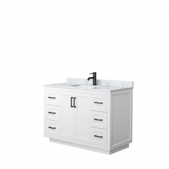 48 Inch Single Bathroom Vanity in White, White Carrara Marble Countertop, Sink, Black Trim