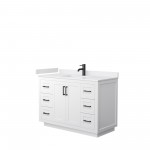 48 Inch Single Bathroom Vanity in White, White Cultured Marble Countertop, Sink, Black Trim