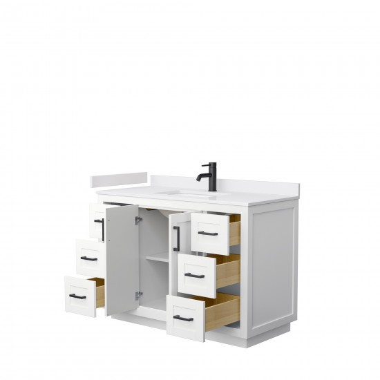 48 Inch Single Bathroom Vanity in White, White Cultured Marble Countertop, Sink, Black Trim