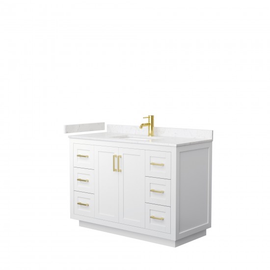 48 Inch Single Bathroom Vanity in White, Light-Vein Carrara Cultured Marble Countertop, Sink, Gold Trim